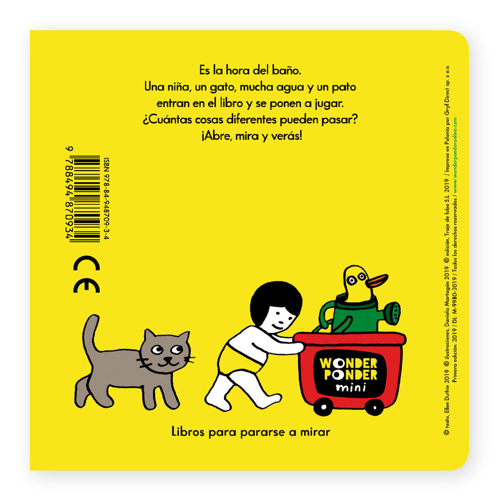 Niña, gato, agua, pato